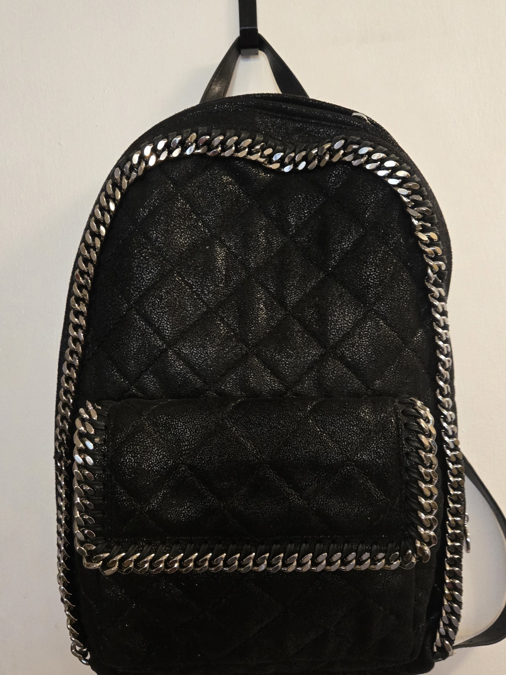 Stella McCartney Quilted Black Chain-Trim Backpack - Made In Italy